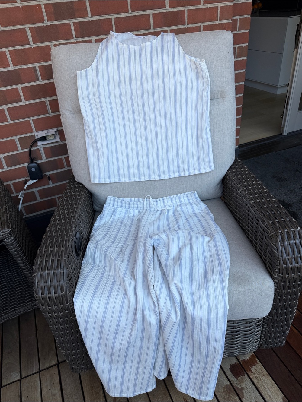 Light Blue & White Stripe Pajama Sleep Tank and Pant Set - Picture 16 of 16